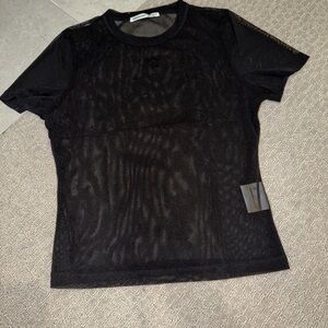 Crystal Alexander Wang Black Sheer Mesh Top XL